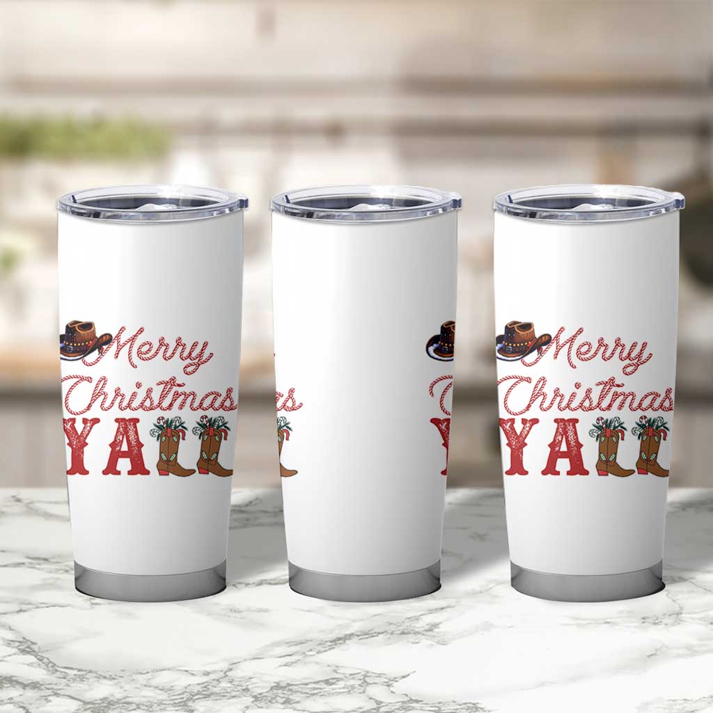 Western Cowboy Howdy Tumbler Cup Merry Christmas Yall Cowgirl Boots Hat - Wonder Print Shop