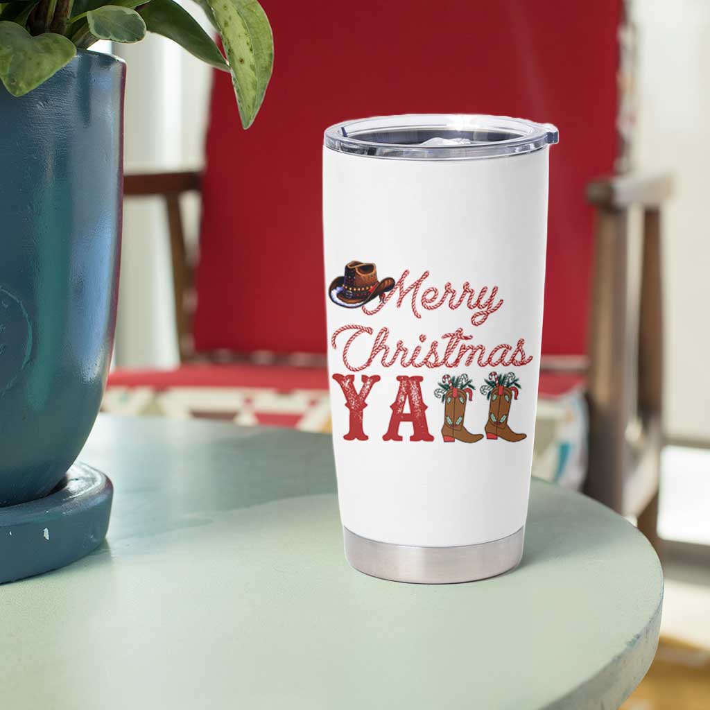 Western Cowboy Howdy Tumbler Cup Merry Christmas Yall Cowgirl Boots Hat - Wonder Print Shop