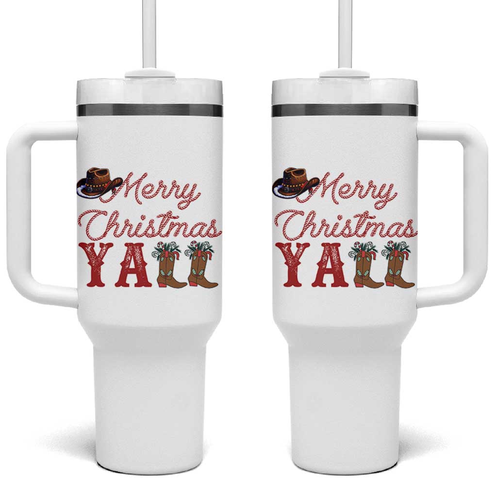 Western Cowboy Howdy Tumbler With Handle Merry Christmas Yall Cowgirl Boots Hat - Wonder Print Shop