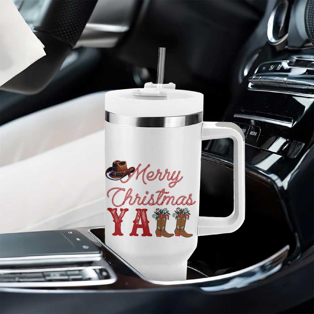 Western Cowboy Howdy Tumbler With Handle Merry Christmas Yall Cowgirl Boots Hat - Wonder Print Shop