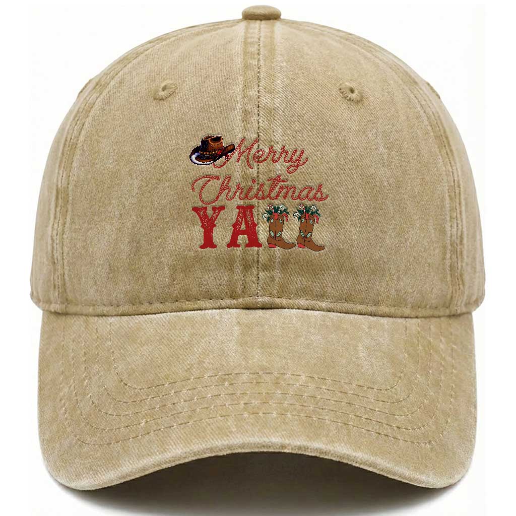 Western Cowboy Howdy Washed Cotton Baseball Cap Merry Christmas Yall Cowgirl Boots Hat