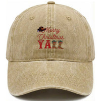 Western Cowboy Howdy Washed Cotton Baseball Cap Merry Christmas Yall Cowgirl Boots Hat