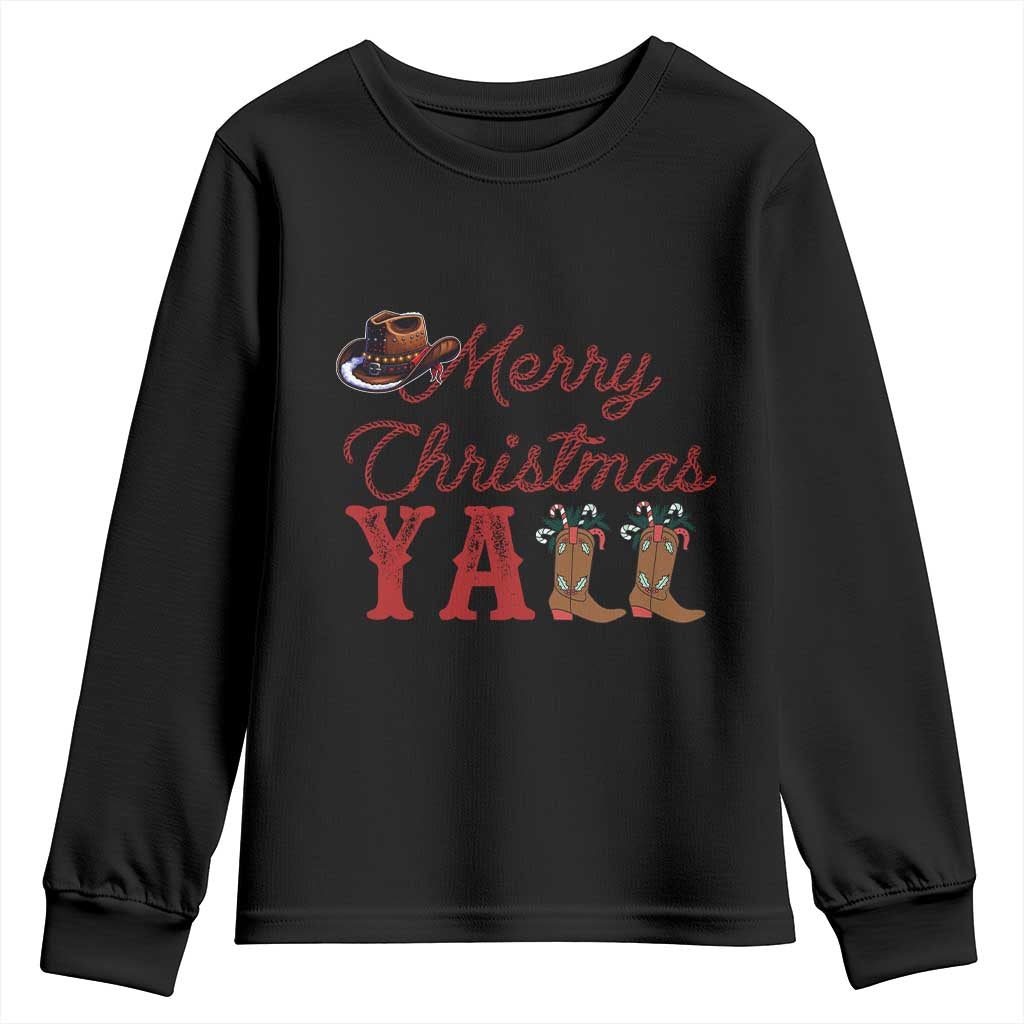 Western Cowboy Howdy Youth Sweatshirt Merry Christmas Yall Cowgirl Boots Hat - Wonder Print Shop
