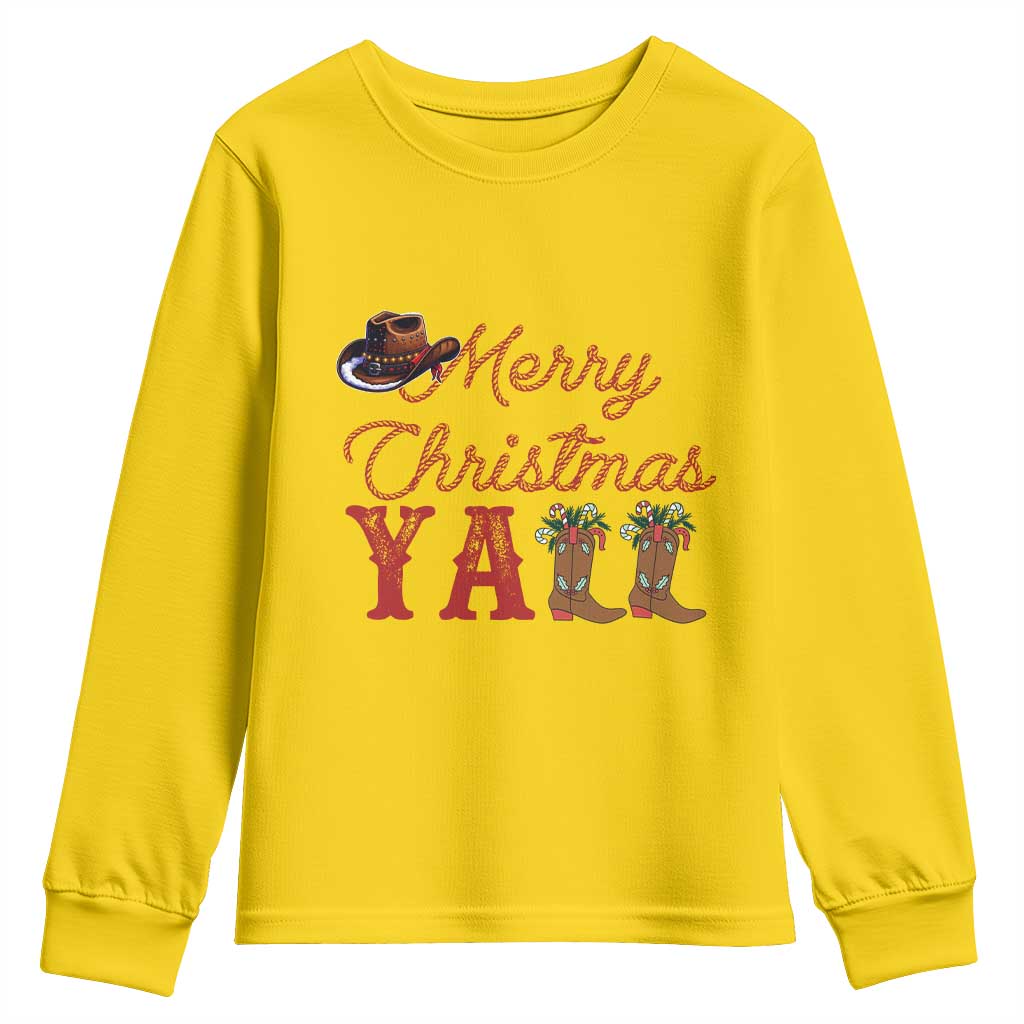 Western Cowboy Howdy Youth Sweatshirt Merry Christmas Yall Cowgirl Boots Hat - Wonder Print Shop