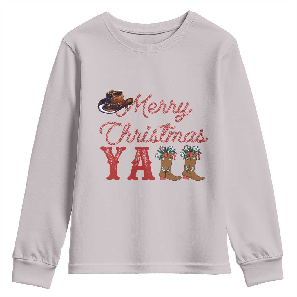 Western Cowboy Howdy Youth Sweatshirt Merry Christmas Yall Cowgirl Boots Hat - Wonder Print Shop