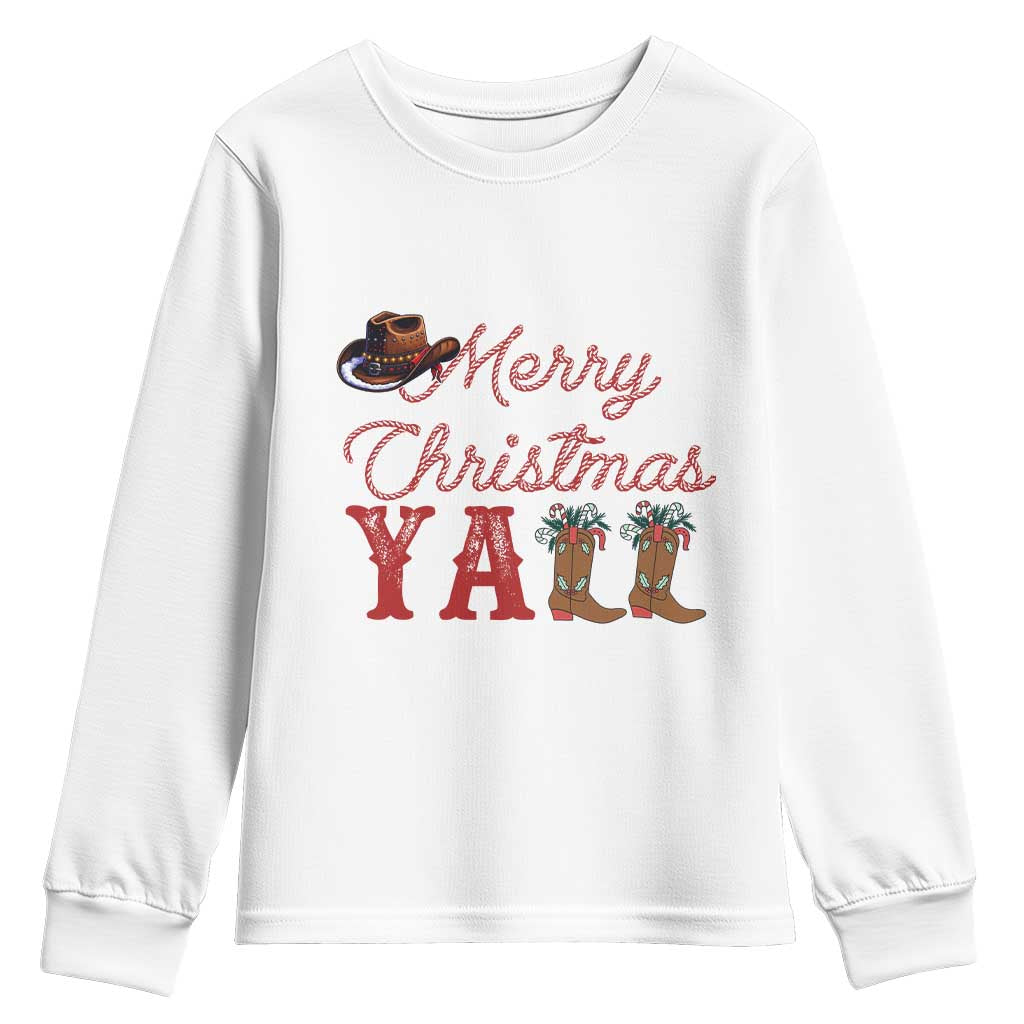 Western Cowboy Howdy Youth Sweatshirt Merry Christmas Yall Cowgirl Boots Hat - Wonder Print Shop