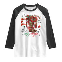 Let Us Go Girls Raglan Shirt Christmas Cowgirl Boots - Wonder Print Shop