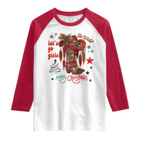 Let Us Go Girls Raglan Shirt Christmas Cowgirl Boots - Wonder Print Shop