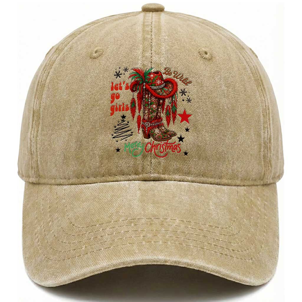 Let Us Go Girls Washed Cotton Baseball Cap Christmas Cowgirl Boots