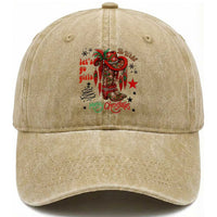 Let Us Go Girls Washed Cotton Baseball Cap Christmas Cowgirl Boots