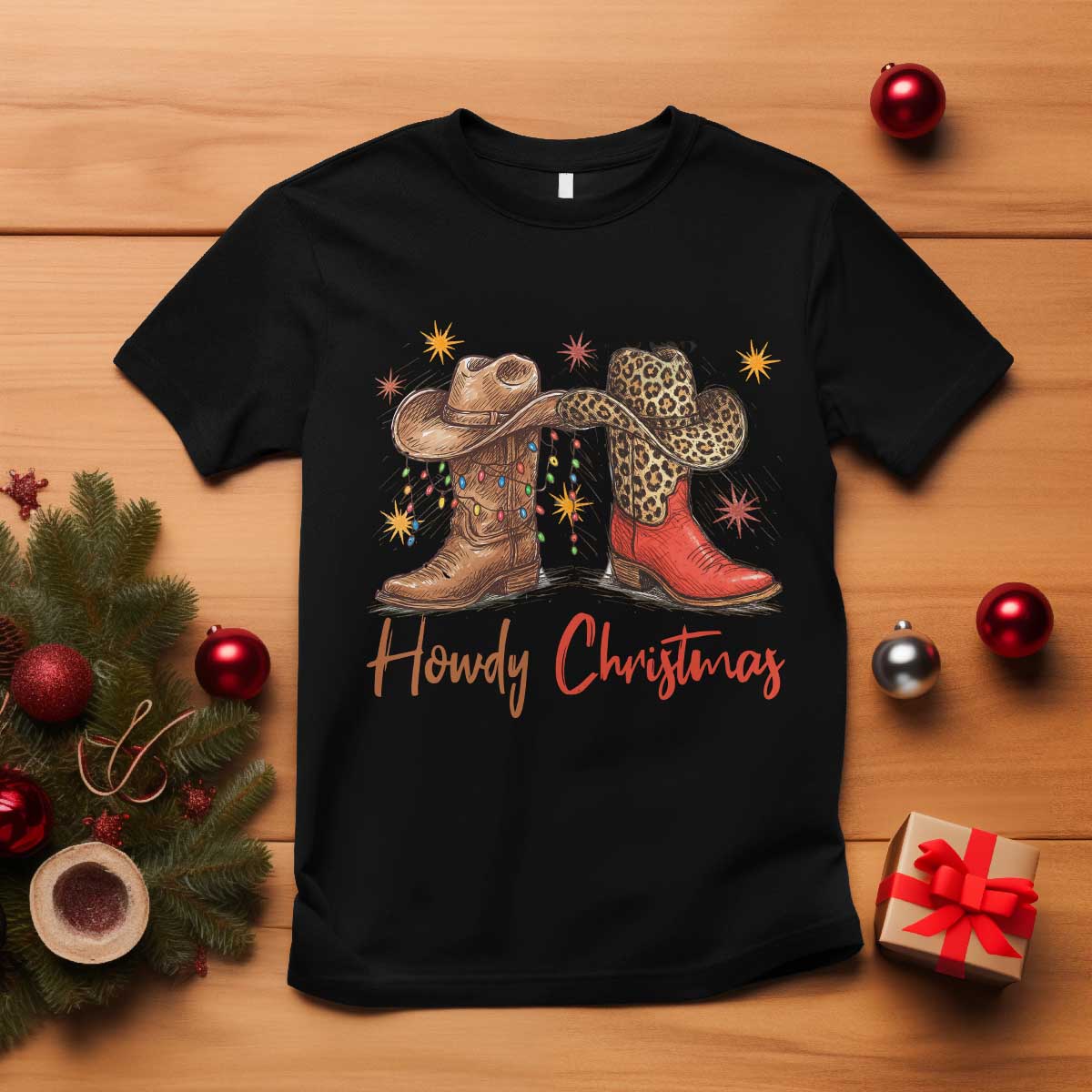 Howdy Christmas T Shirt Western Cowboy Boots Country - Wonder Print Shop