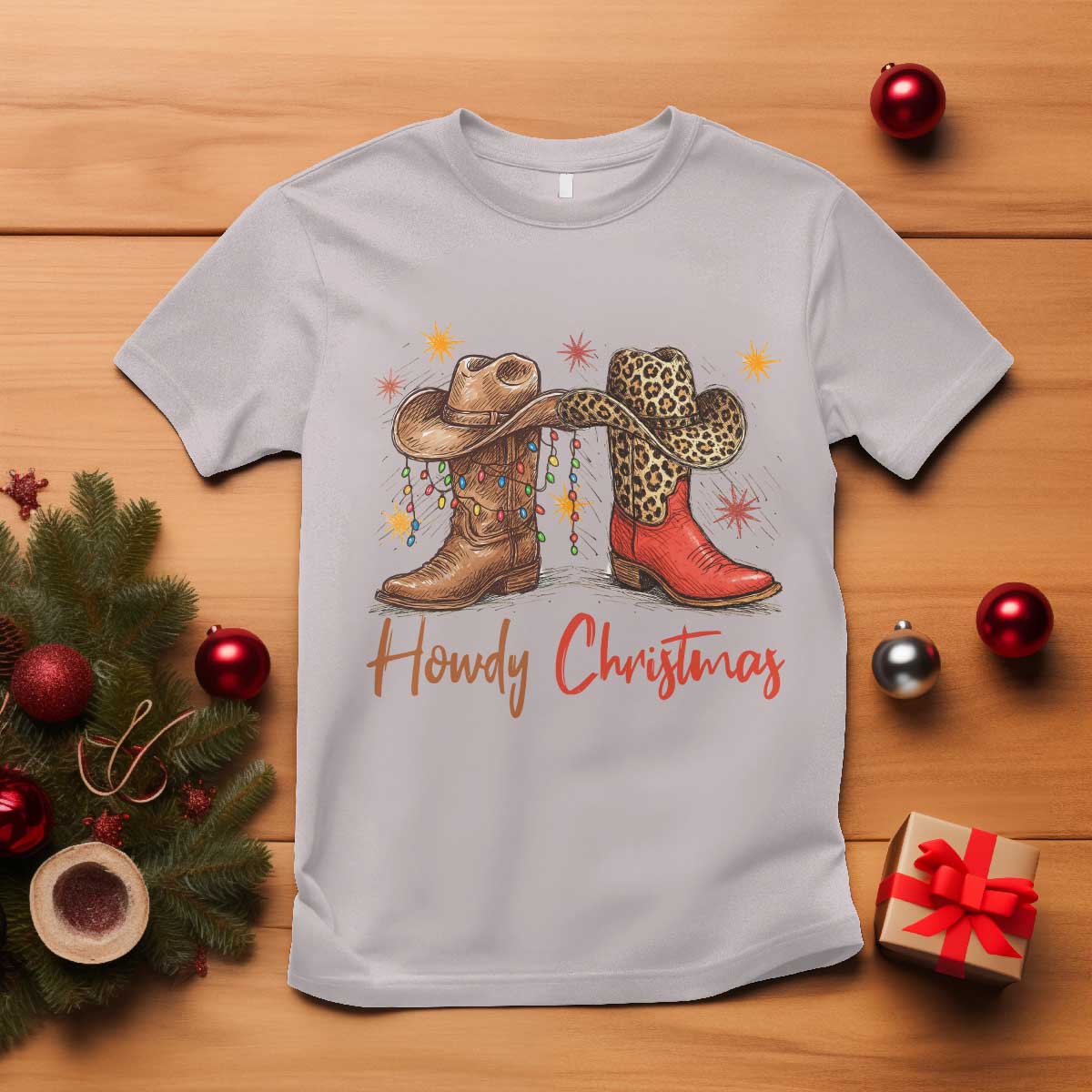 Howdy Christmas T Shirt Western Cowboy Boots Country - Wonder Print Shop