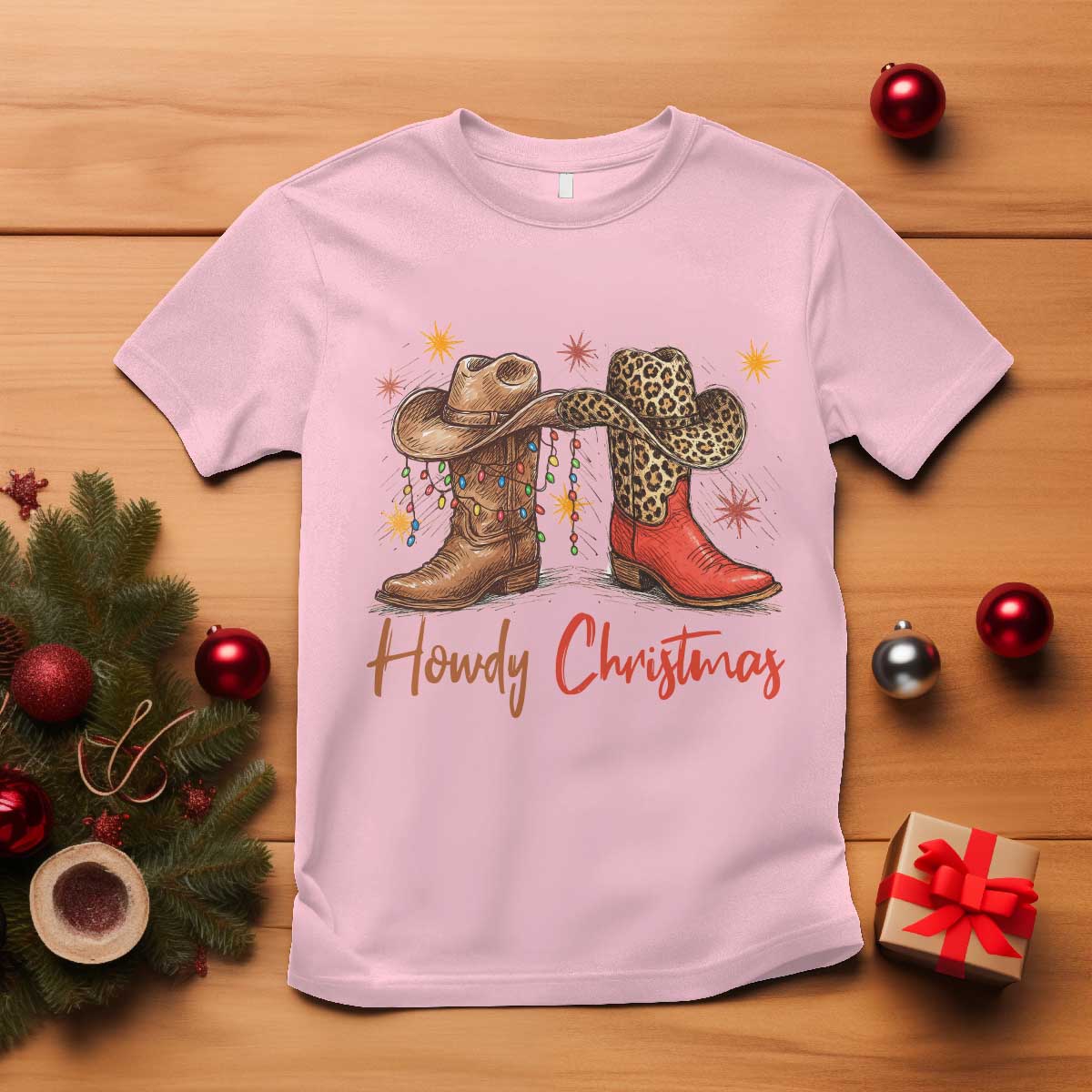 Howdy Christmas T Shirt Western Cowboy Boots Country - Wonder Print Shop