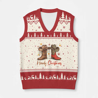 Howdy Xmas V-Neck Knit Sweater Vest Western Cowboy Boots Country - Wonder Print Shop