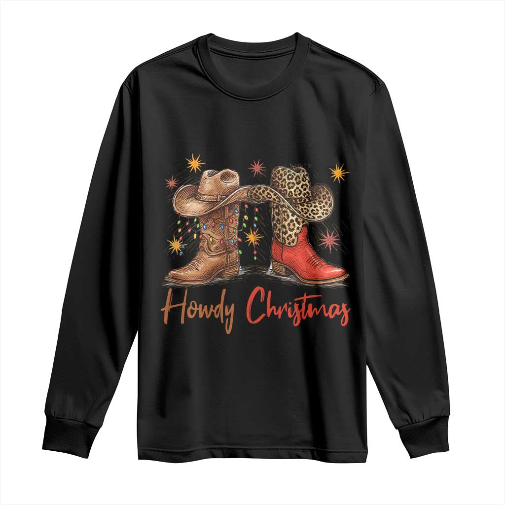 Howdy Christmas Long Sleeve Shirt Western Cowboy Boots Country - Wonder Print Shop