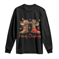 Howdy Christmas Long Sleeve Shirt Western Cowboy Boots Country - Wonder Print Shop