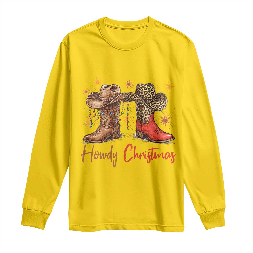 Howdy Christmas Long Sleeve Shirt Western Cowboy Boots Country - Wonder Print Shop