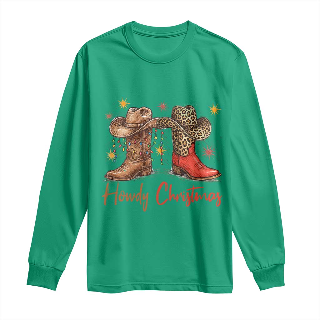 Howdy Christmas Long Sleeve Shirt Western Cowboy Boots Country - Wonder Print Shop