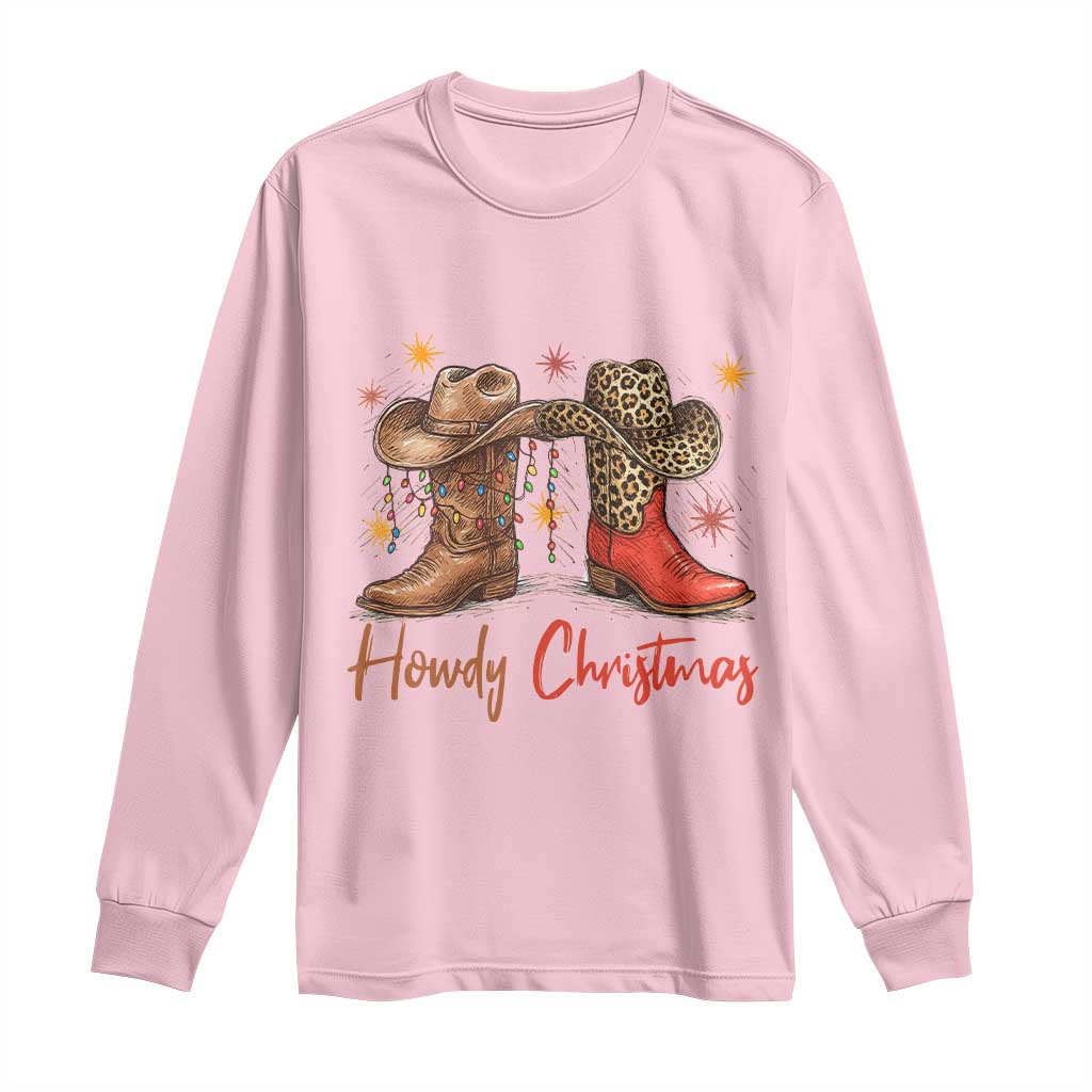 Howdy Christmas Long Sleeve Shirt Western Cowboy Boots Country - Wonder Print Shop