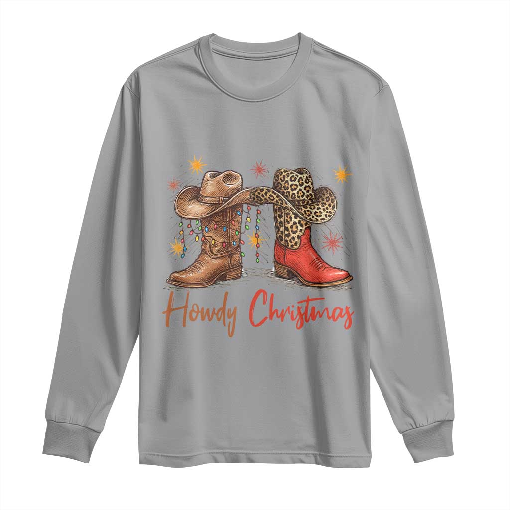 Howdy Christmas Long Sleeve Shirt Western Cowboy Boots Country - Wonder Print Shop