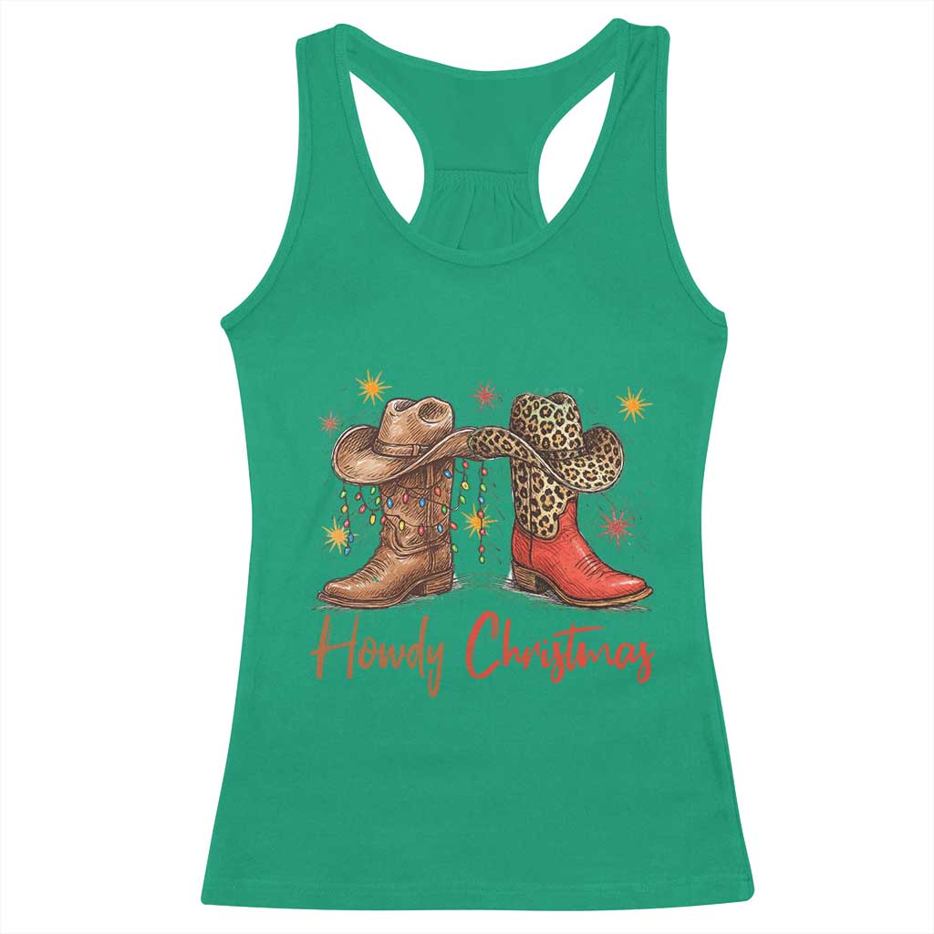 Howdy Christmas Racerback Tank Top Western Cowboy Boots Country - Wonder Print Shop