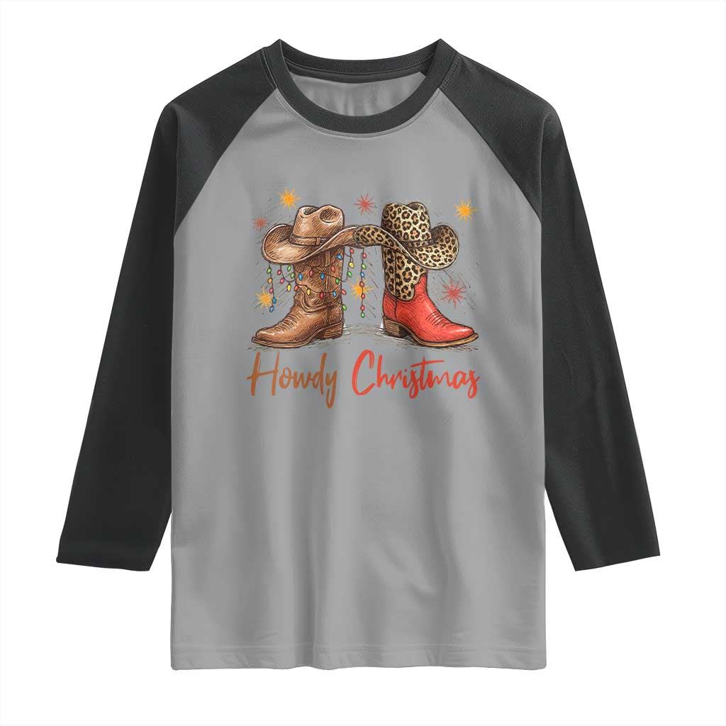 Howdy Christmas Raglan Shirt Western Cowboy Boots Country - Wonder Print Shop