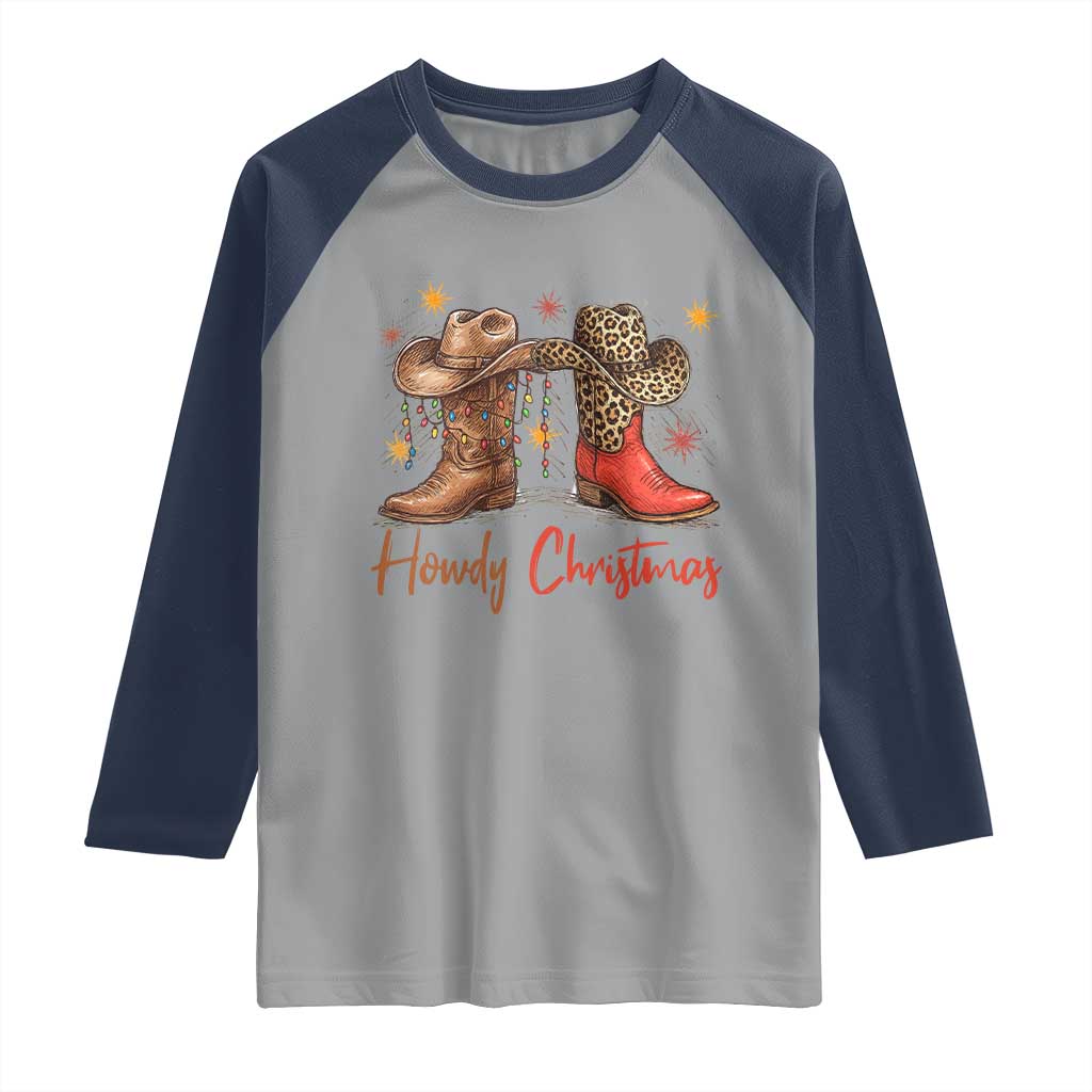 Howdy Christmas Raglan Shirt Western Cowboy Boots Country - Wonder Print Shop