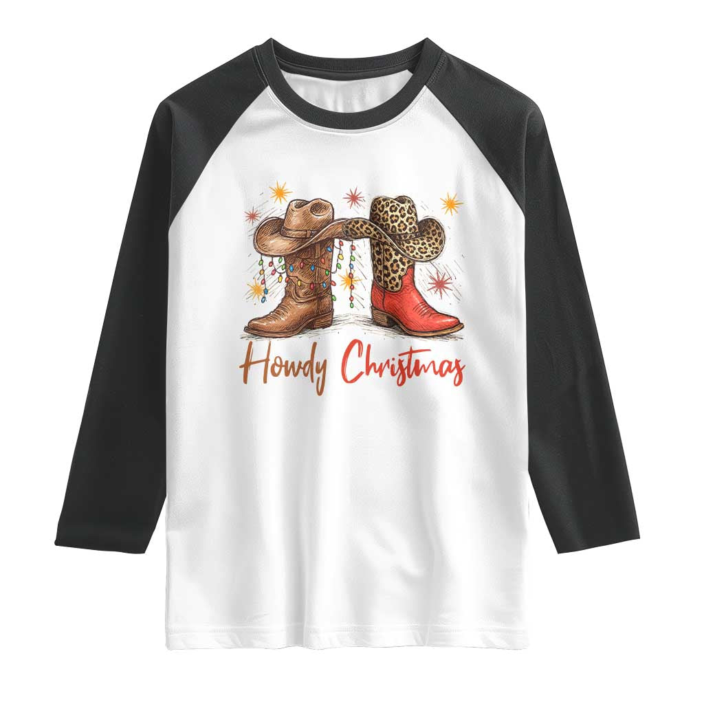 Howdy Christmas Raglan Shirt Western Cowboy Boots Country - Wonder Print Shop