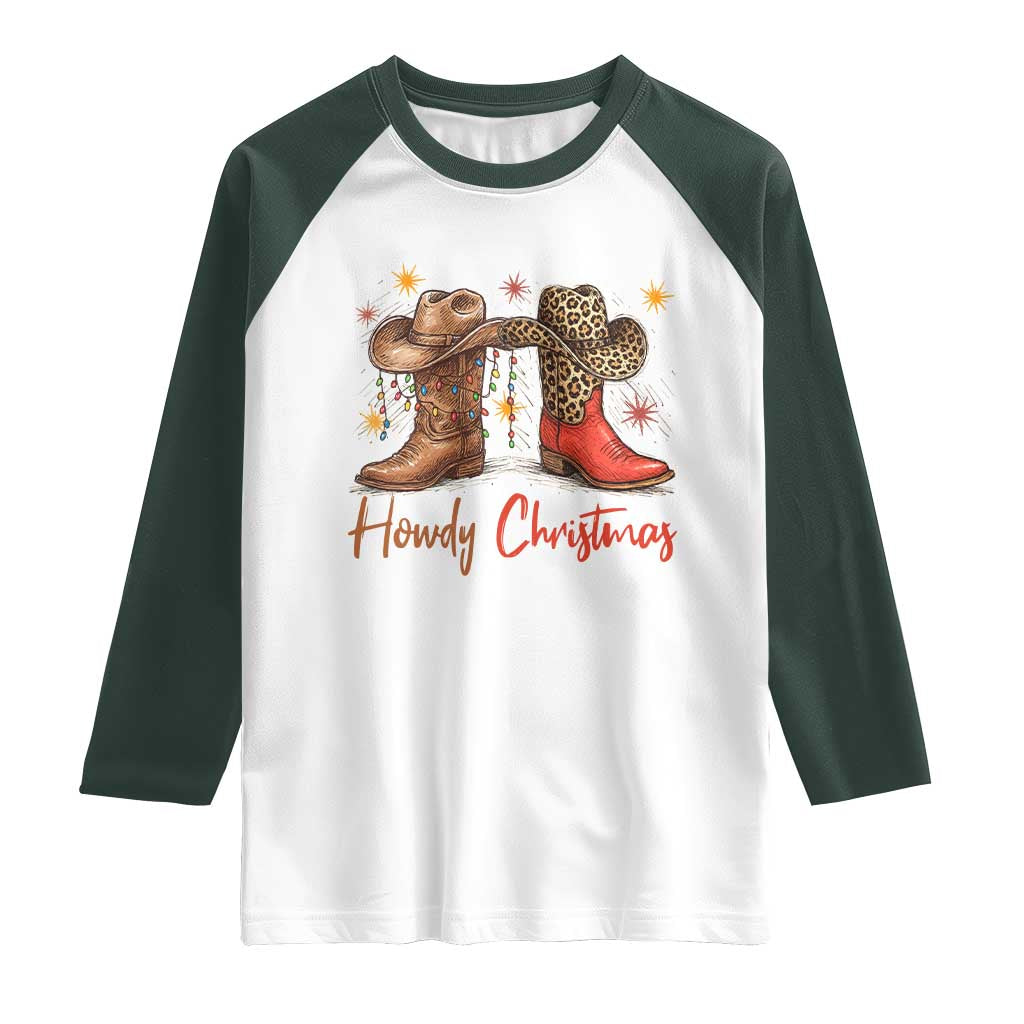 Howdy Christmas Raglan Shirt Western Cowboy Boots Country - Wonder Print Shop
