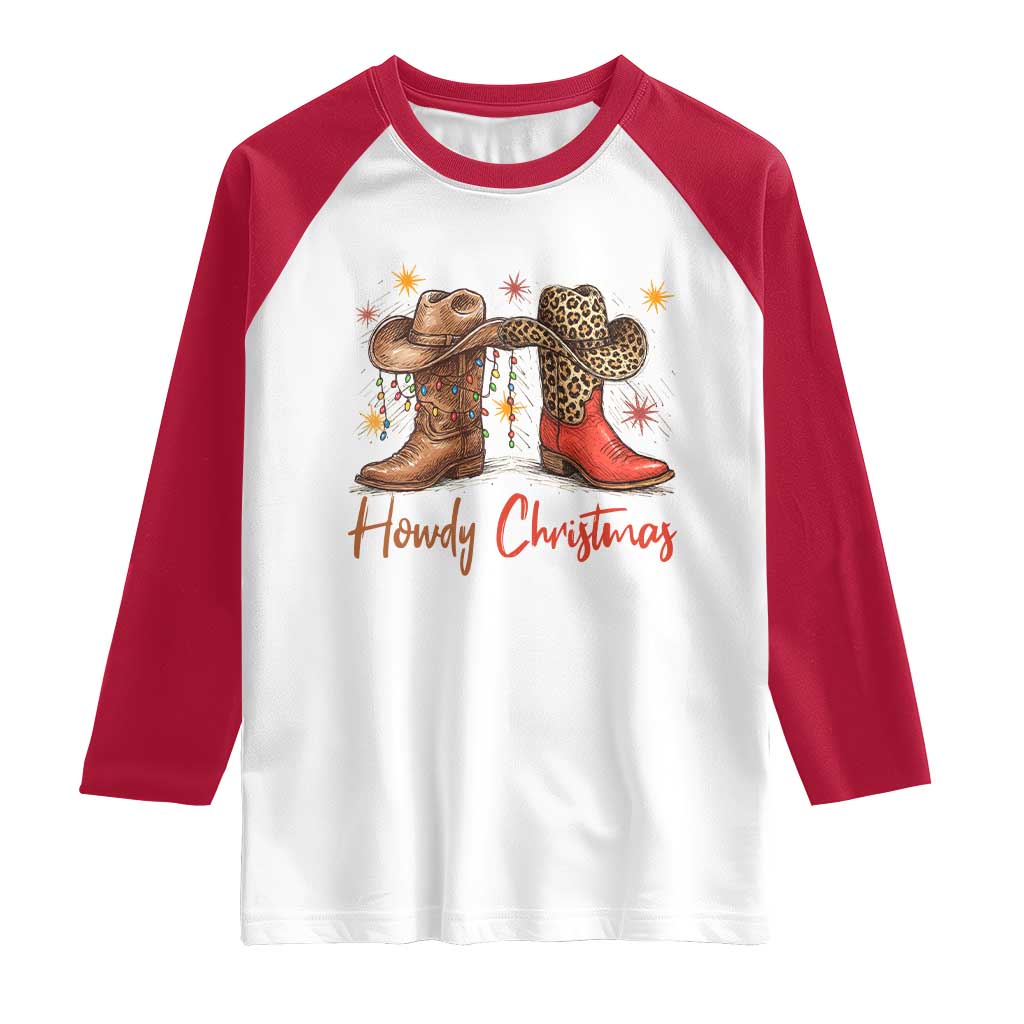 Howdy Christmas Raglan Shirt Western Cowboy Boots Country - Wonder Print Shop