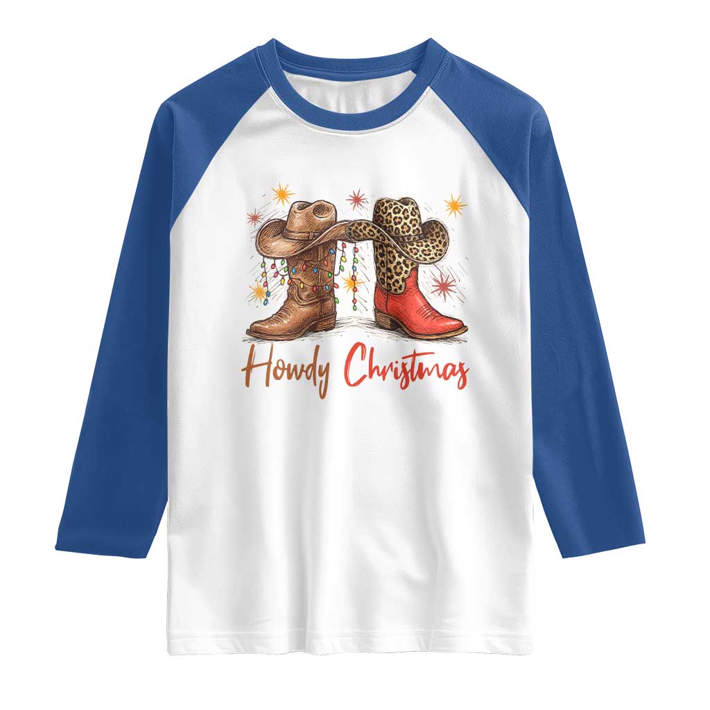 Howdy Christmas Raglan Shirt Western Cowboy Boots Country - Wonder Print Shop
