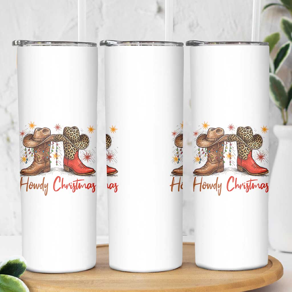 Howdy Christmas Skinny Tumbler Western Cowboy Boots Country - Wonder Print Shop