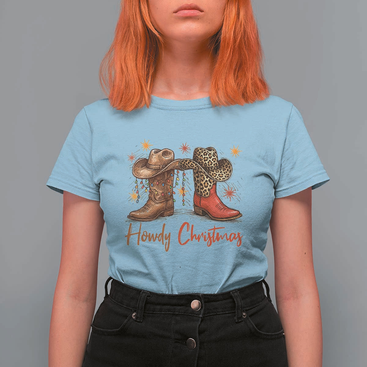 Howdy Christmas T Shirt For Women Western Cowboy Boots Country - Wonder Print Shop