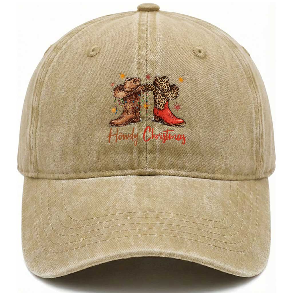 Howdy Christmas Washed Cotton Baseball Cap Western Cowboy Boots Country