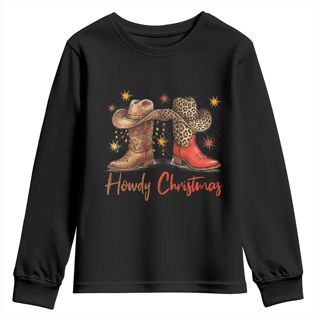 Howdy Christmas Youth Sweatshirt Western Cowboy Boots Country - Wonder Print Shop