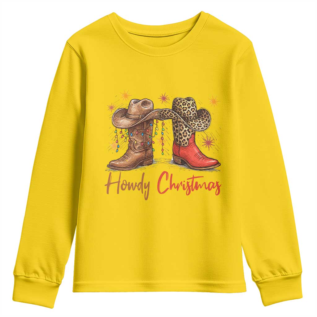 Howdy Christmas Youth Sweatshirt Western Cowboy Boots Country - Wonder Print Shop