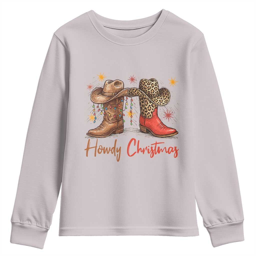 Howdy Christmas Youth Sweatshirt Western Cowboy Boots Country - Wonder Print Shop