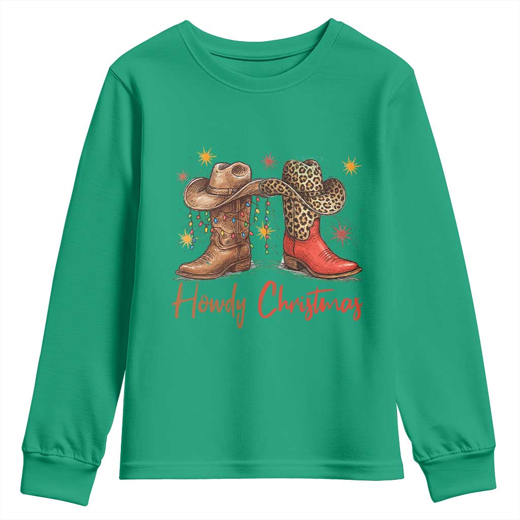 Howdy Christmas Youth Sweatshirt Western Cowboy Boots Country - Wonder Print Shop