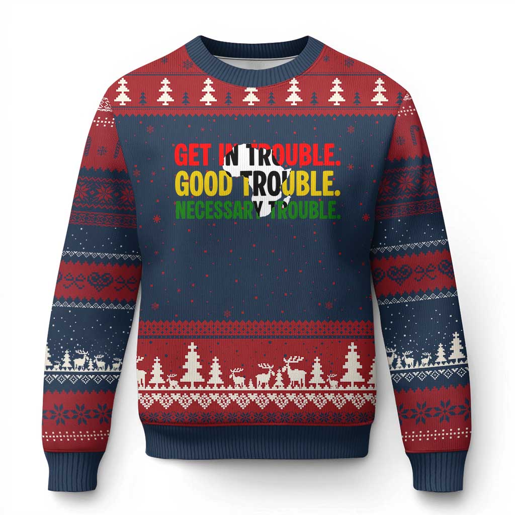 John Lewis Quote Affrican American Ugly Christmas Sweater Get in Good Necessary Trouble