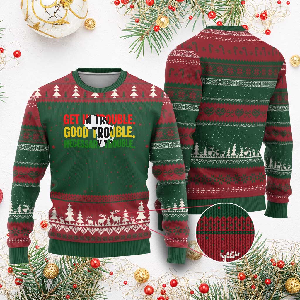 John Lewis Quote Affrican American Ugly Christmas Sweater Get in Good Necessary Trouble