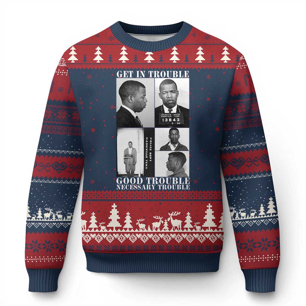 John Lewis Affrican American Ugly Christmas Sweater Get in Good Necessary Trouble