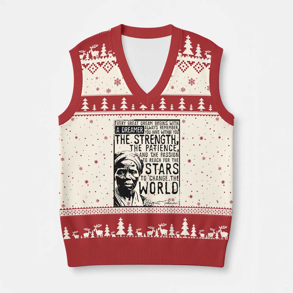 Harriet Tubman Quote V-Neck Knit Sweater Vest Black Woman History Activist