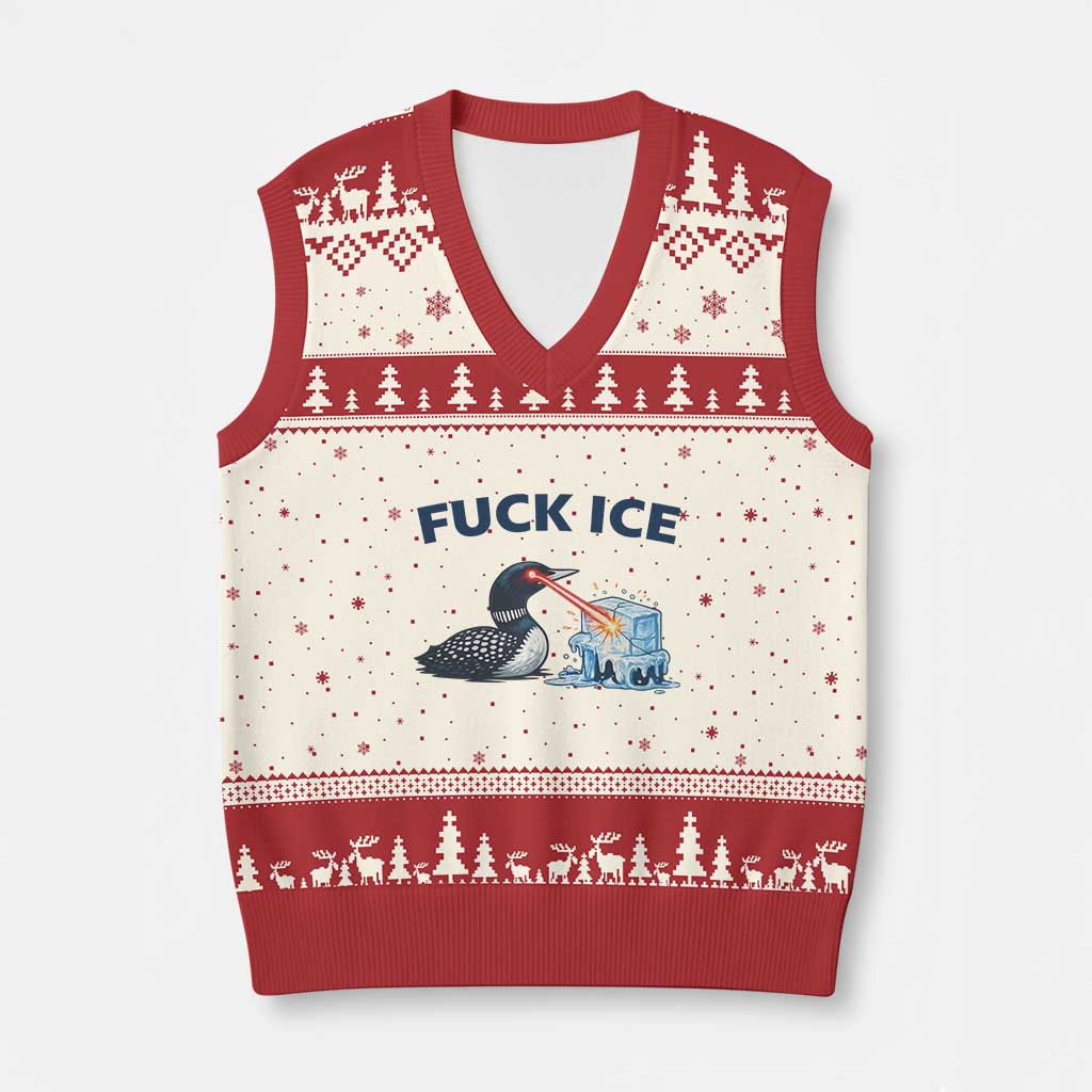 Minnesota Anti ICE Immigration Protest Ladies V-Neck Knit Sweater Vest Fuck Ice