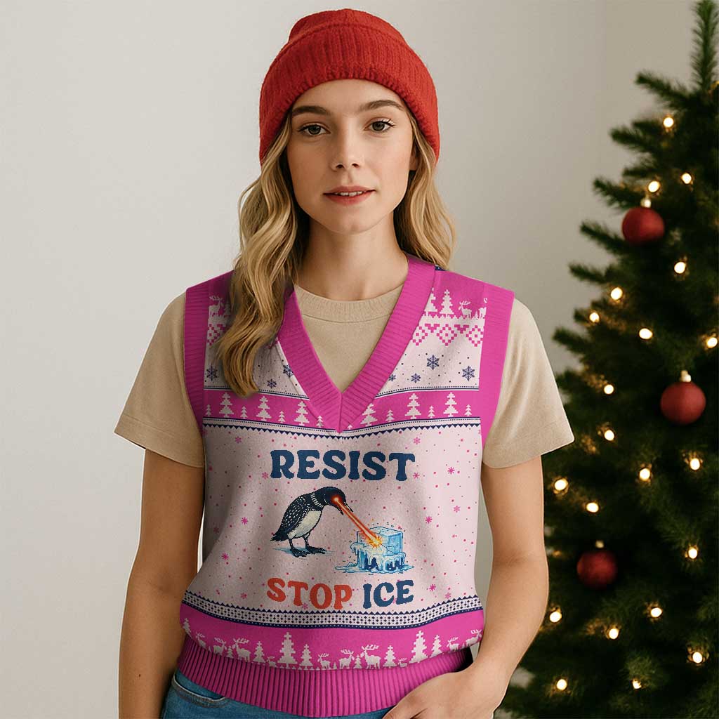 Stop ICE V-Neck Knit Sweater Vest Minnesota Resist Anti ICE Immigration Protest