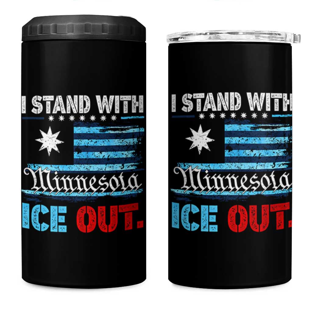 I Stand With Minnesota 4 in 1 Can Cooler Tumbler Minnesota Flag Anti ICE Immigration Protest