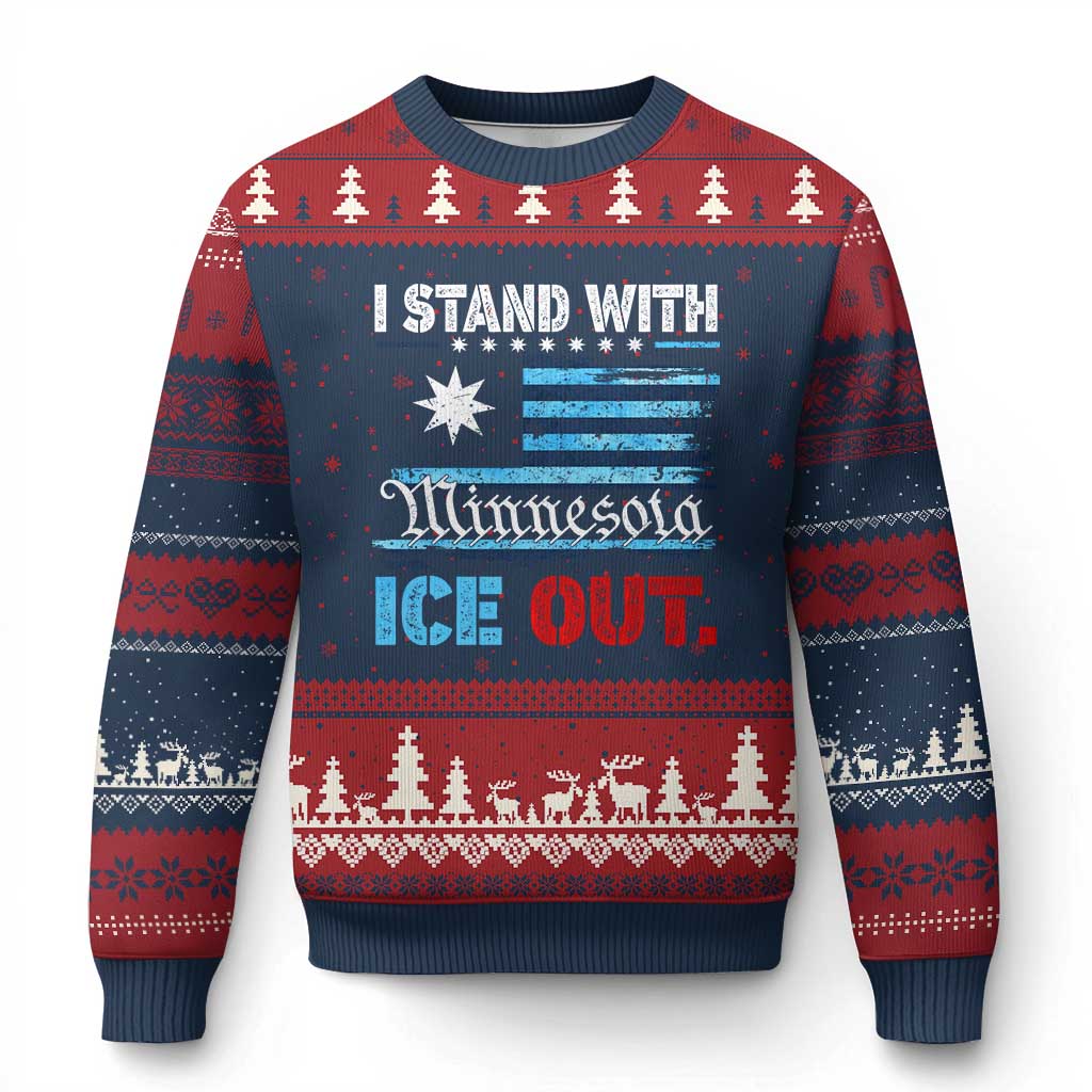 I Stand With Minnesota Ugly Christmas Sweater Minnesota Flag Anti ICE Immigration Protest