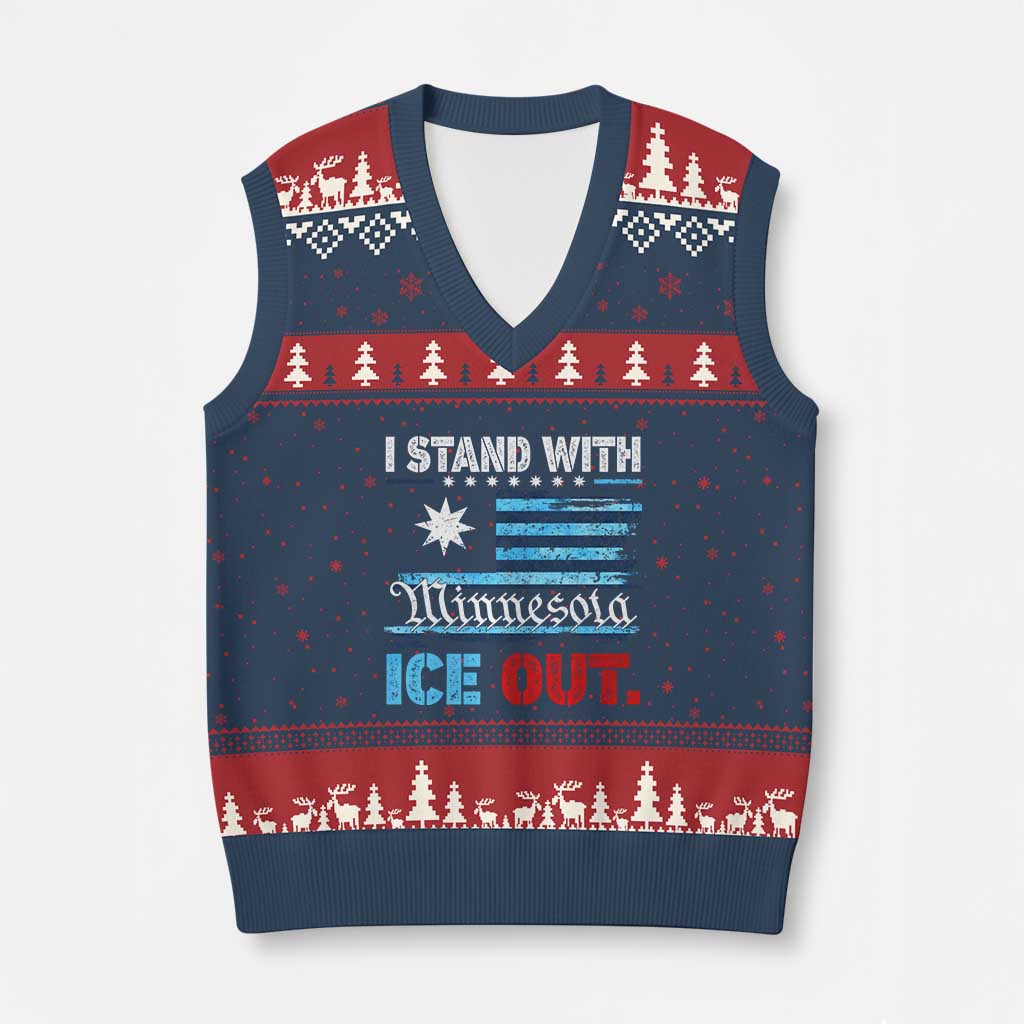 I Stand With Minnesota V-Neck Knit Sweater Vest Minnesota Flag Anti ICE Immigration Protest