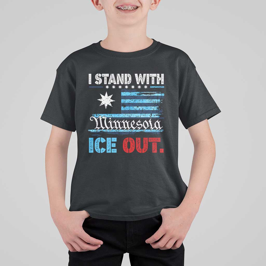 I Stand With Minnesota T Shirt For Kid Minnesota Flag Anti ICE Immigration Protest