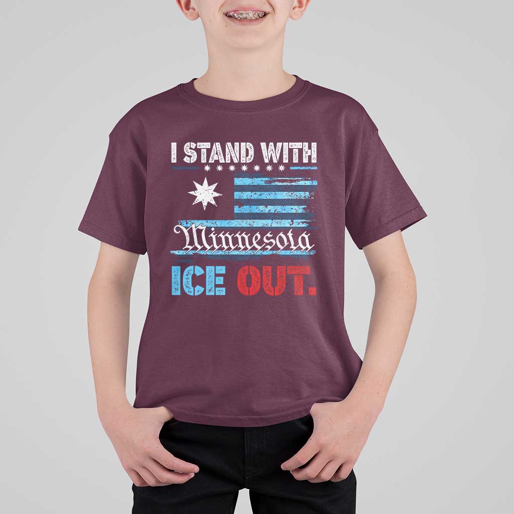 I Stand With Minnesota T Shirt For Kid Minnesota Flag Anti ICE Immigration Protest