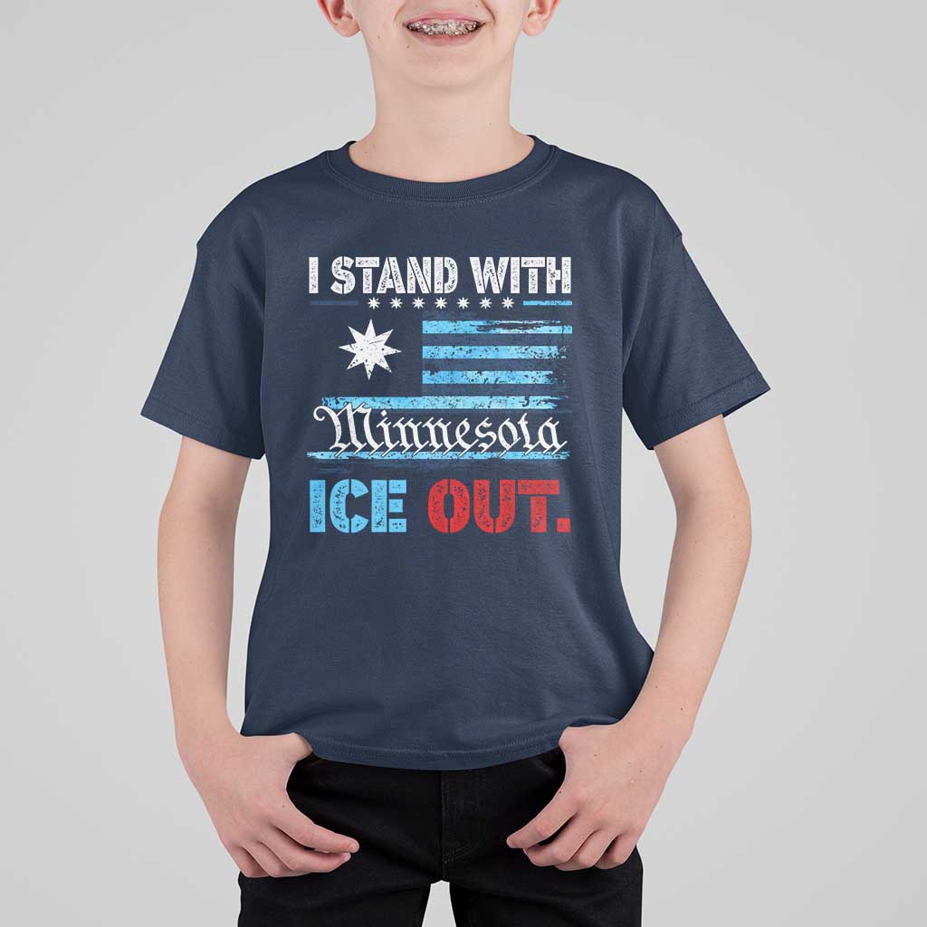 I Stand With Minnesota T Shirt For Kid Minnesota Flag Anti ICE Immigration Protest